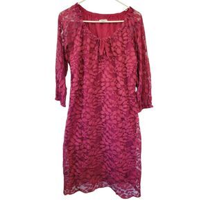 Garnet Hill Lace Overlay Leaf Cranberry Pink Knee Length Dress Size 16